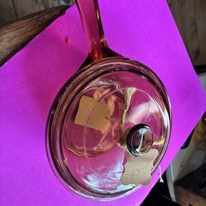 Corningware Glass Cookware with Lid - Amber 5 3-4 inches diameter approximately